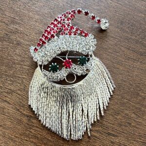 Vintage Santa Rhinestone Brooch